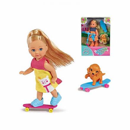 Кукла Еви на скутере и скейте с собачкой, 2 вида 